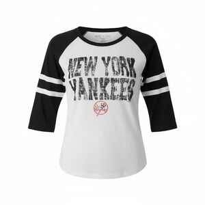 5th & Ocean Yankees Women's Raglan Tee - Black & White